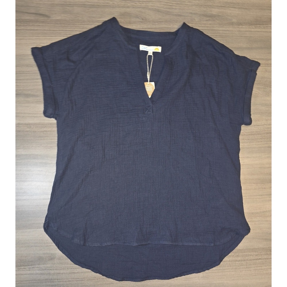 NWT C & C California Navy V Neck Woven Henley Coastal Tropical Resort Women Sz S - Picture 4 of 10